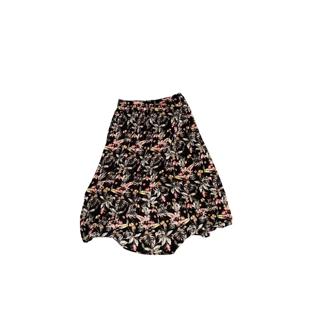 424. Style & Co Women's Black Floral Hi-Lo Below Knee Skirt Size Large Floral